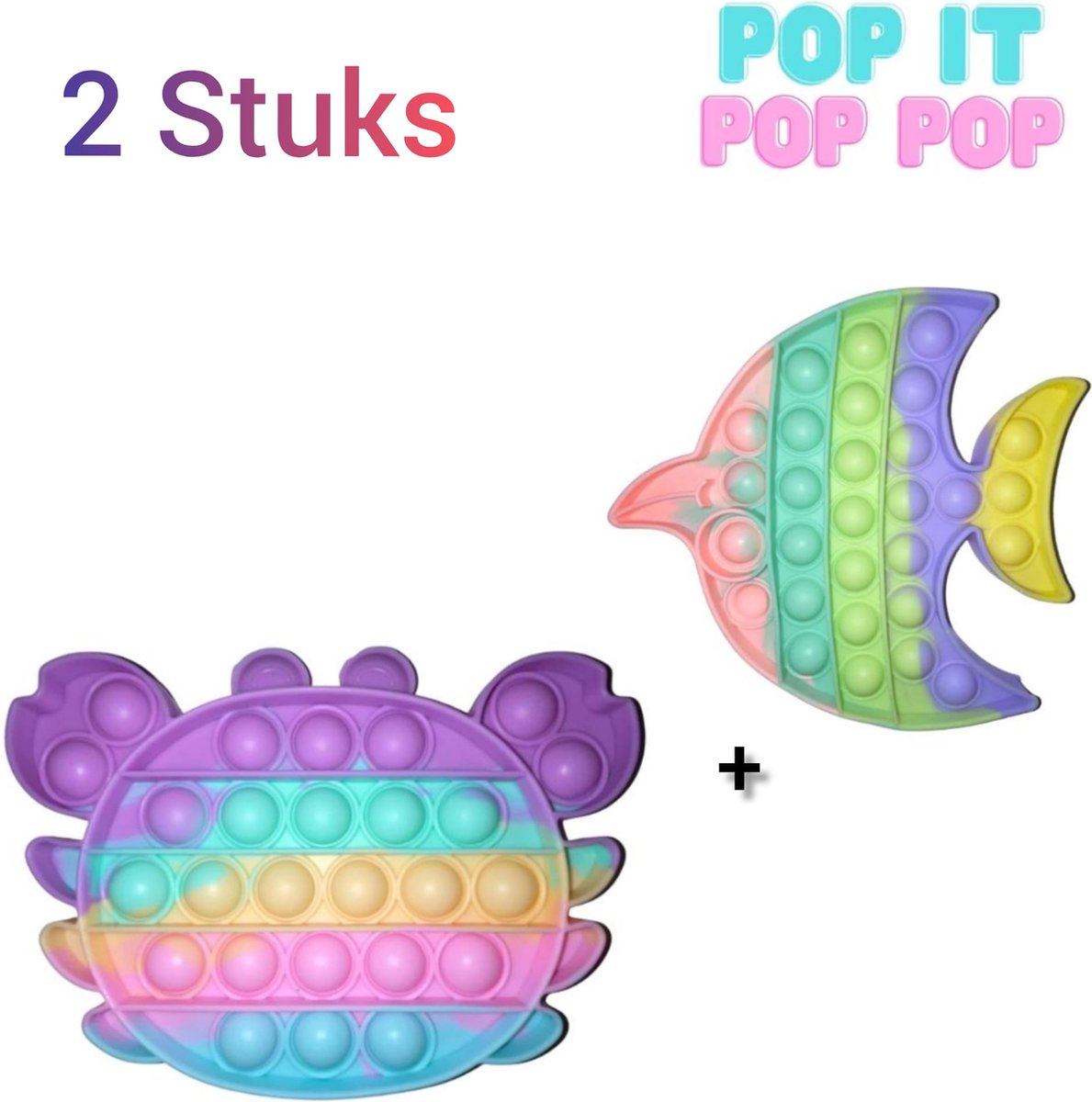 Fidget toys Set | 2 stuks Pop it Regenboog Multi Color | Krab + Vis | Anti stress 2021 | Van Tik Tok | Meisjes jongens volwassenen | Verjaardag of Kerst cadeautip